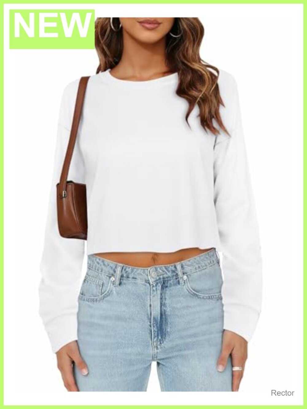 Women's Long Sleeve Crop Top Crewneck Loose Fit Basic Tee